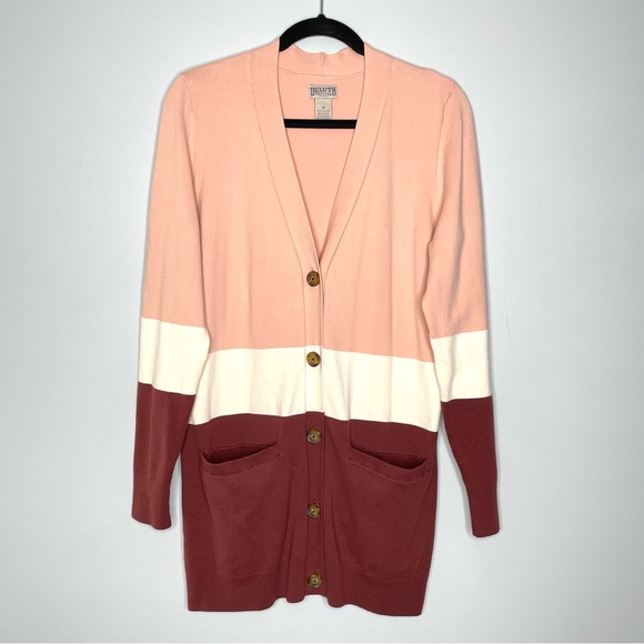 Duluth Trading Co Striped Knit Button Down Stretchy Cardigan Sweater Pink Size M - Picture 2 of 6